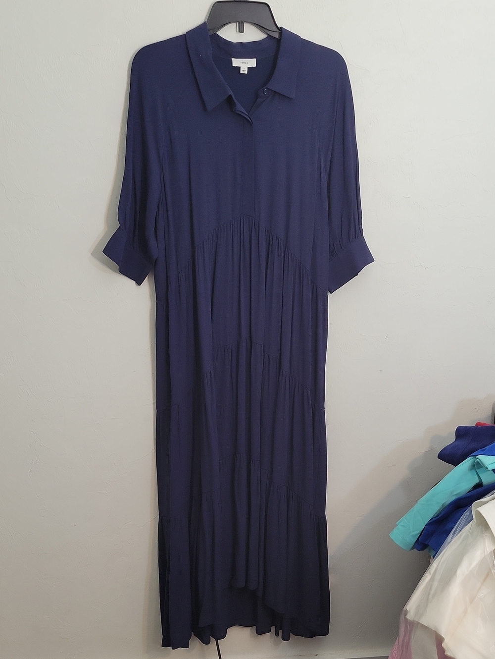 Relaxed Collared Navy Tiered Maxi Dress